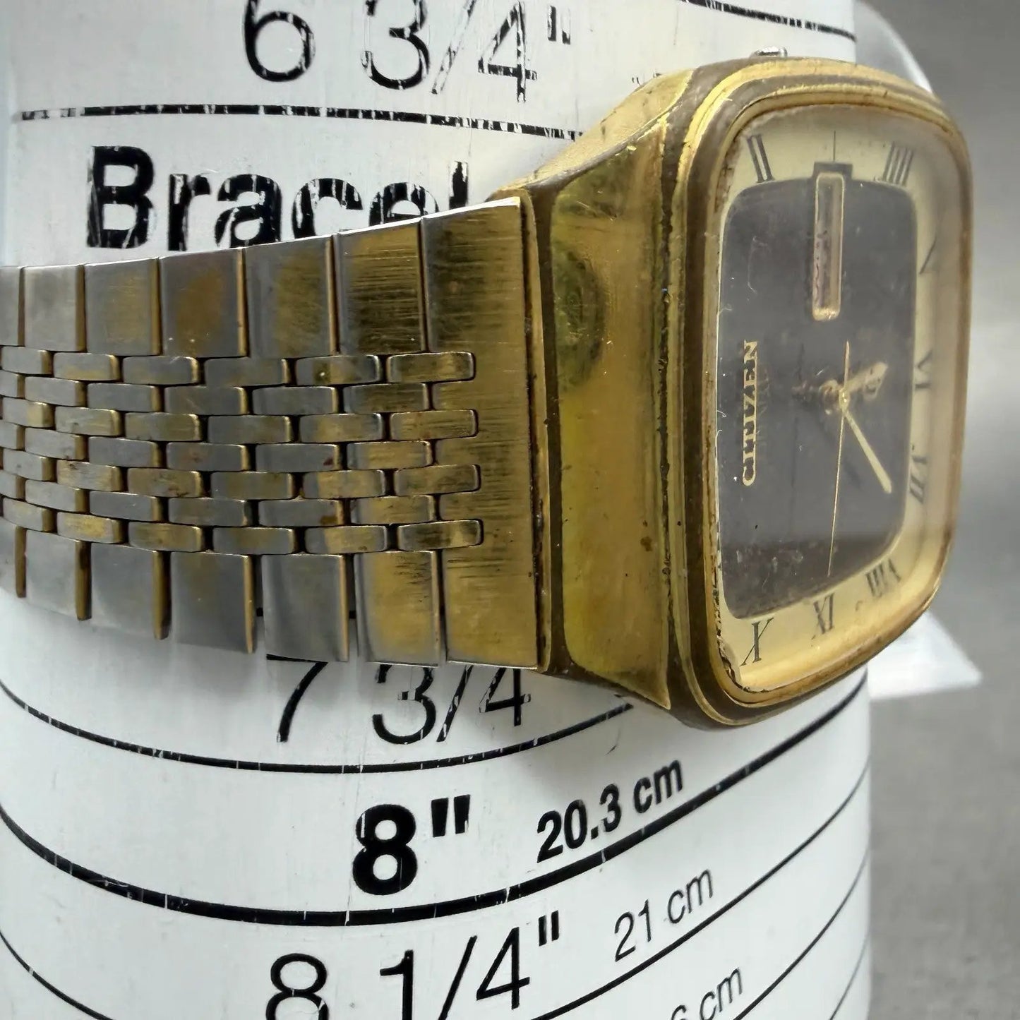 CITIZEC CQ Crystron Watch Men 35mm Brown Dial Gold Tone Daydate 4-731310 PARTS11