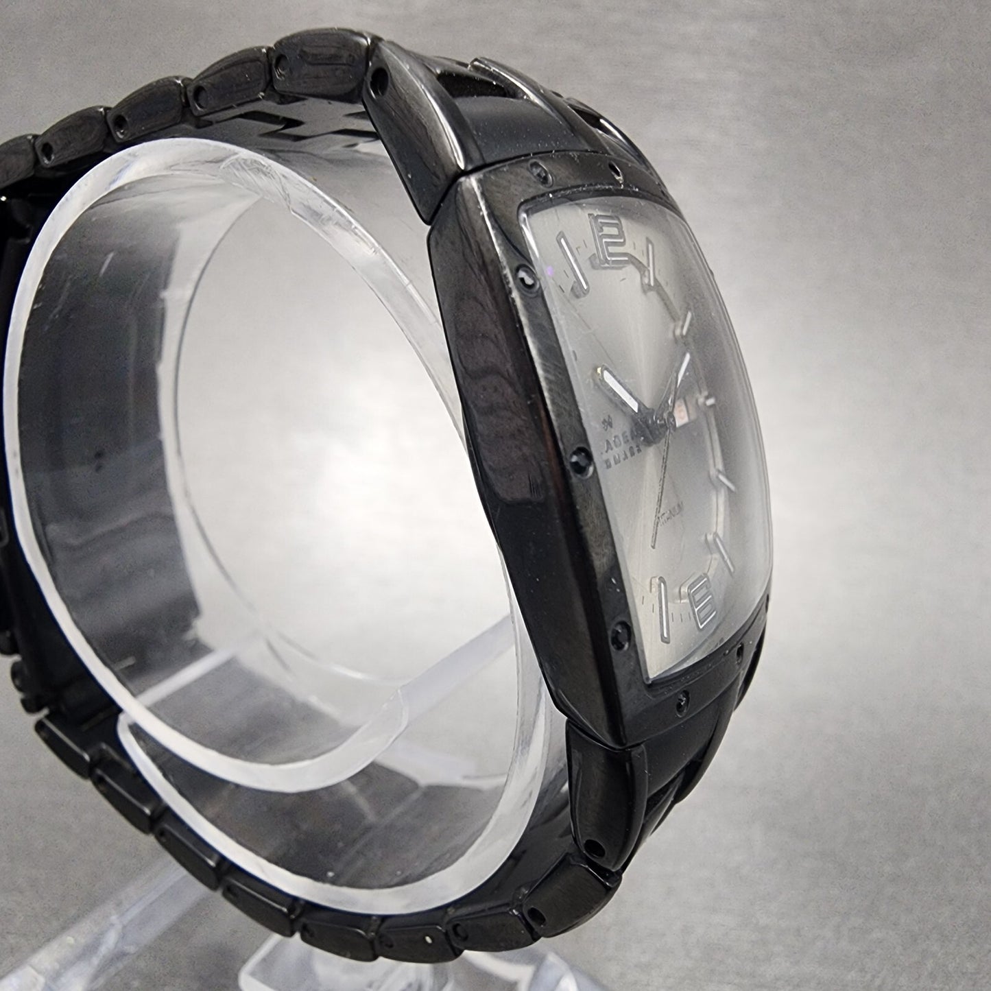 Skagen Tank Watch Women 27mm Silver Dial Black Case Daydate Rectangle New BAtt
