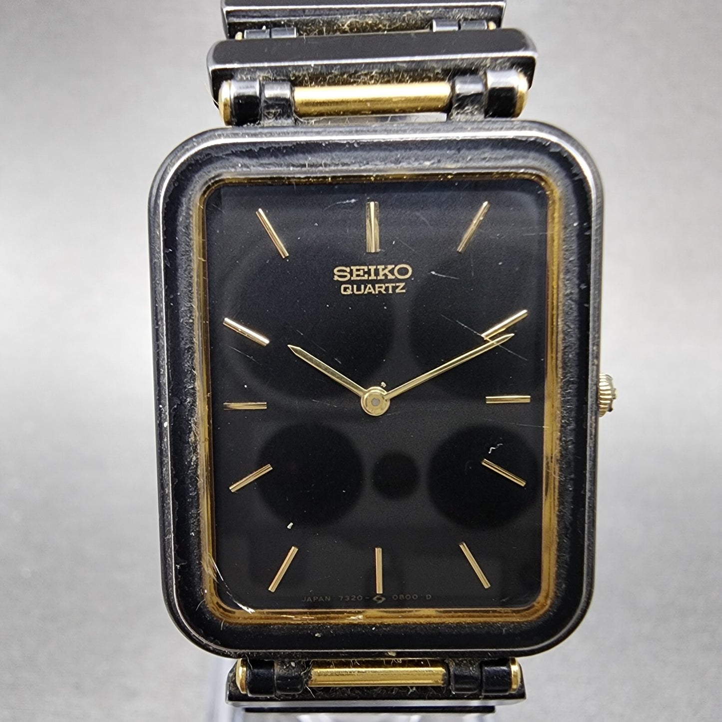 Seiko Tank Watch Men 23mm Black Dial Black Tone Rectangle 7320-5989 New Battery