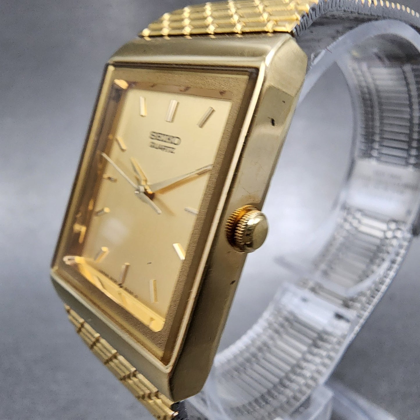 Seiko Tank Watch Men 23mm Champagne Dial Gold Tone 5y91-5049 New Battery