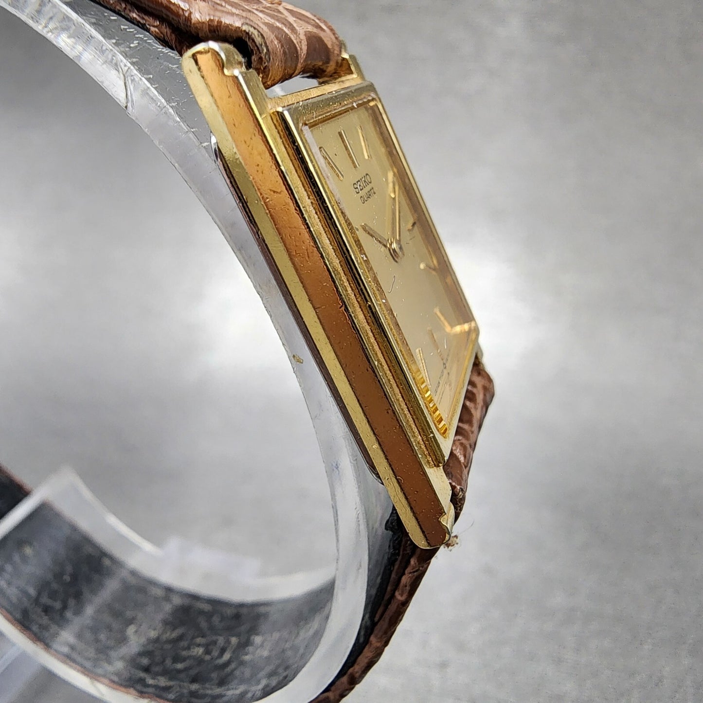 Seiko Tank Watch Women 20mm Champagne Dial Gold Tone 7320-5430 New Battery