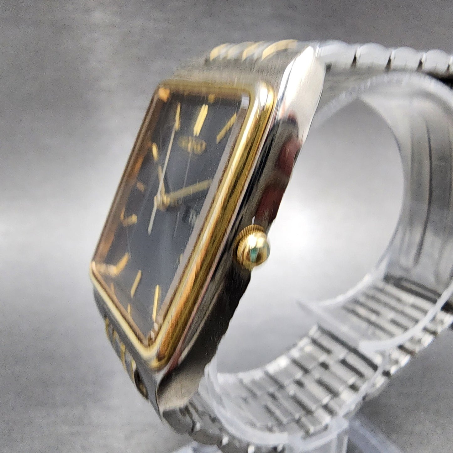 Seiko Tank Watch Men 29mm Gray Dial Two Tone Daydate Rectangle New Battery B123