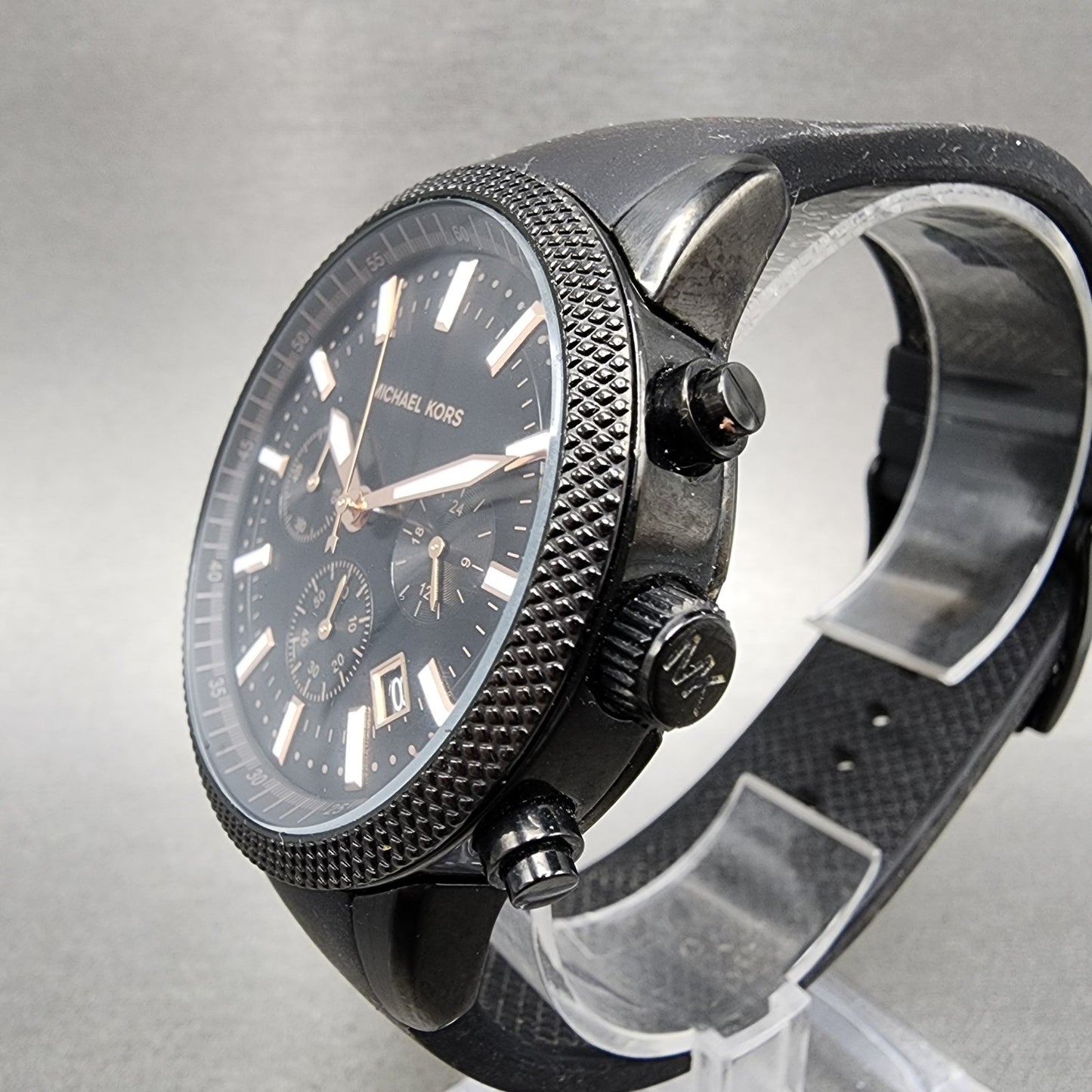 Michael Kors Scout Chronograph Watch Men 43mm Black Dial Black Tone New Battery