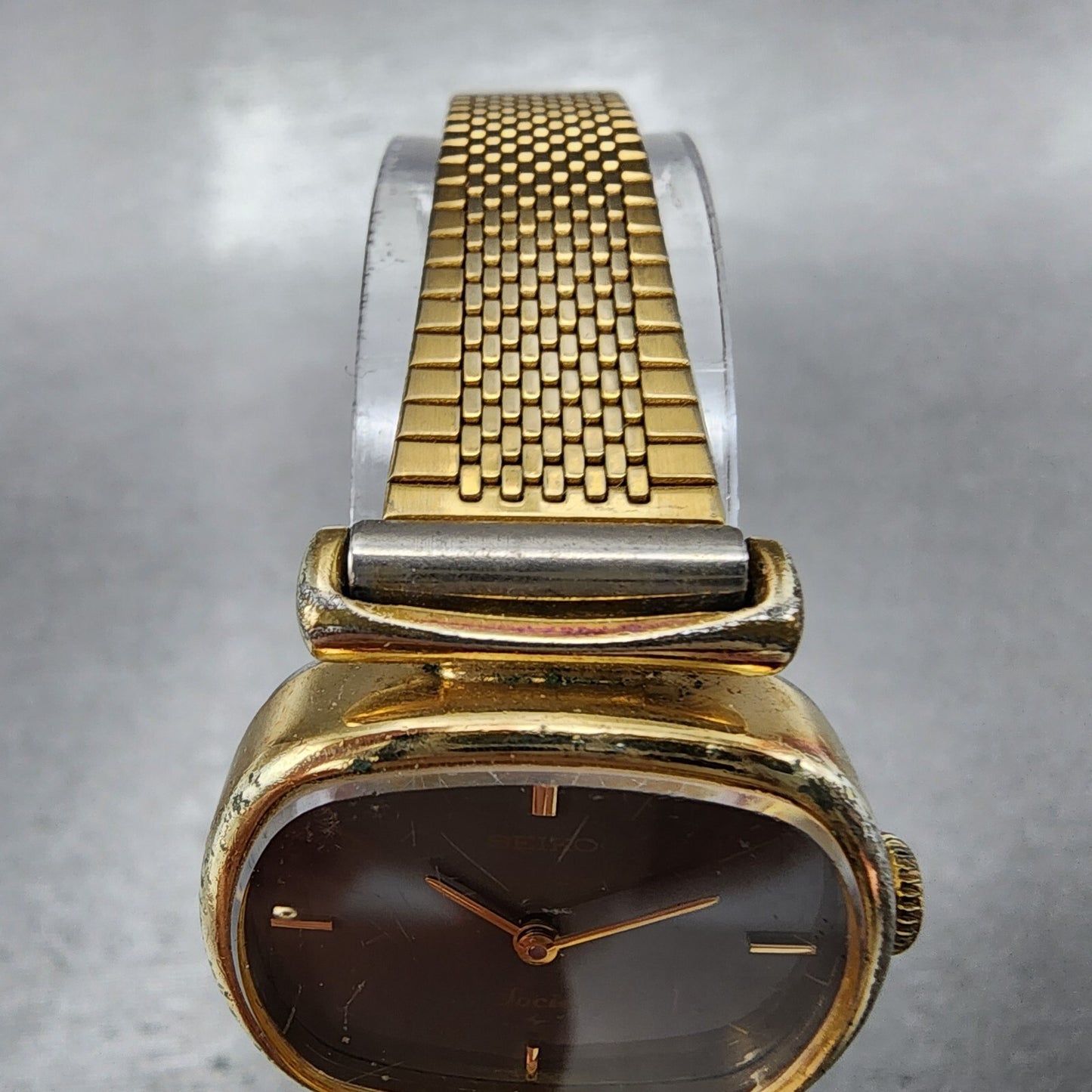 VTG Seiko Watch Women 25mm Brown Dial Gold Tone Rectangle 11-5020 New Battery