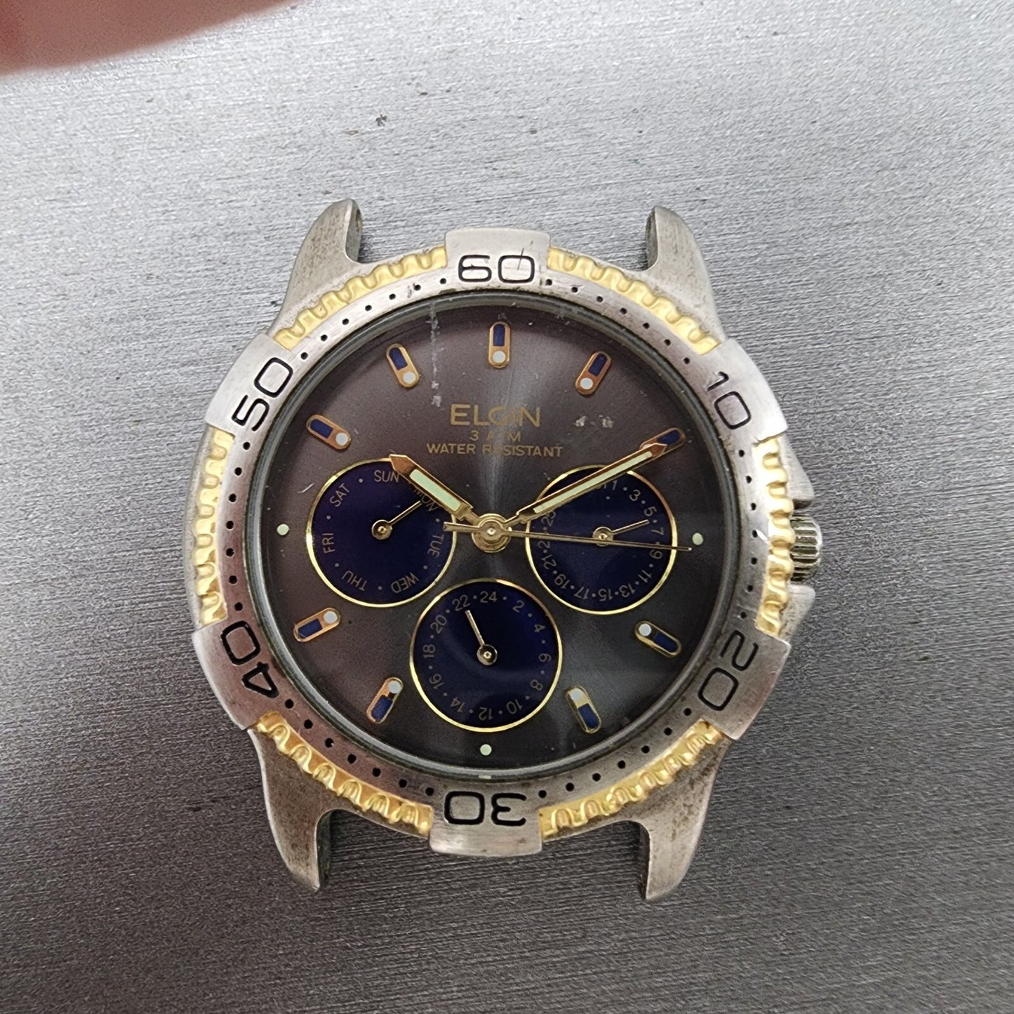 Elgin Watch Men 40mm Gray Dial Two Tone Daydate Round 6P29 FS701 New Battery