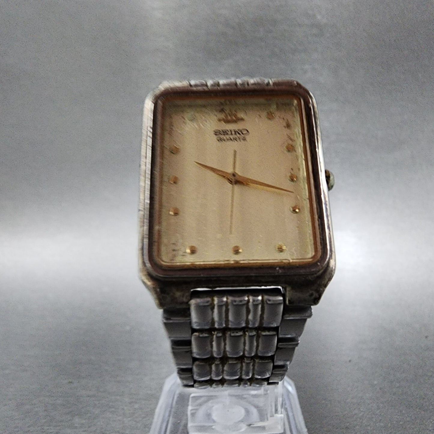 Seiko Tank Watch Men 27mm Champagne Dial Silver Tone Rectangle V701-5K90 PARTS