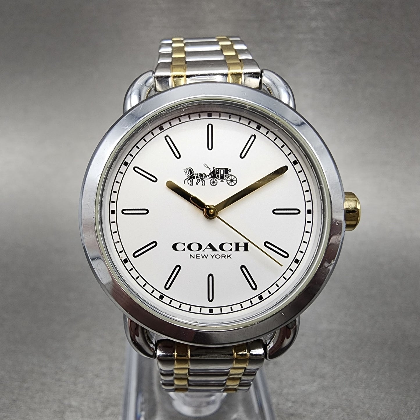 Coach Lex Watch Women 32mm White Dial Two Tone Round W6050 New Battery
