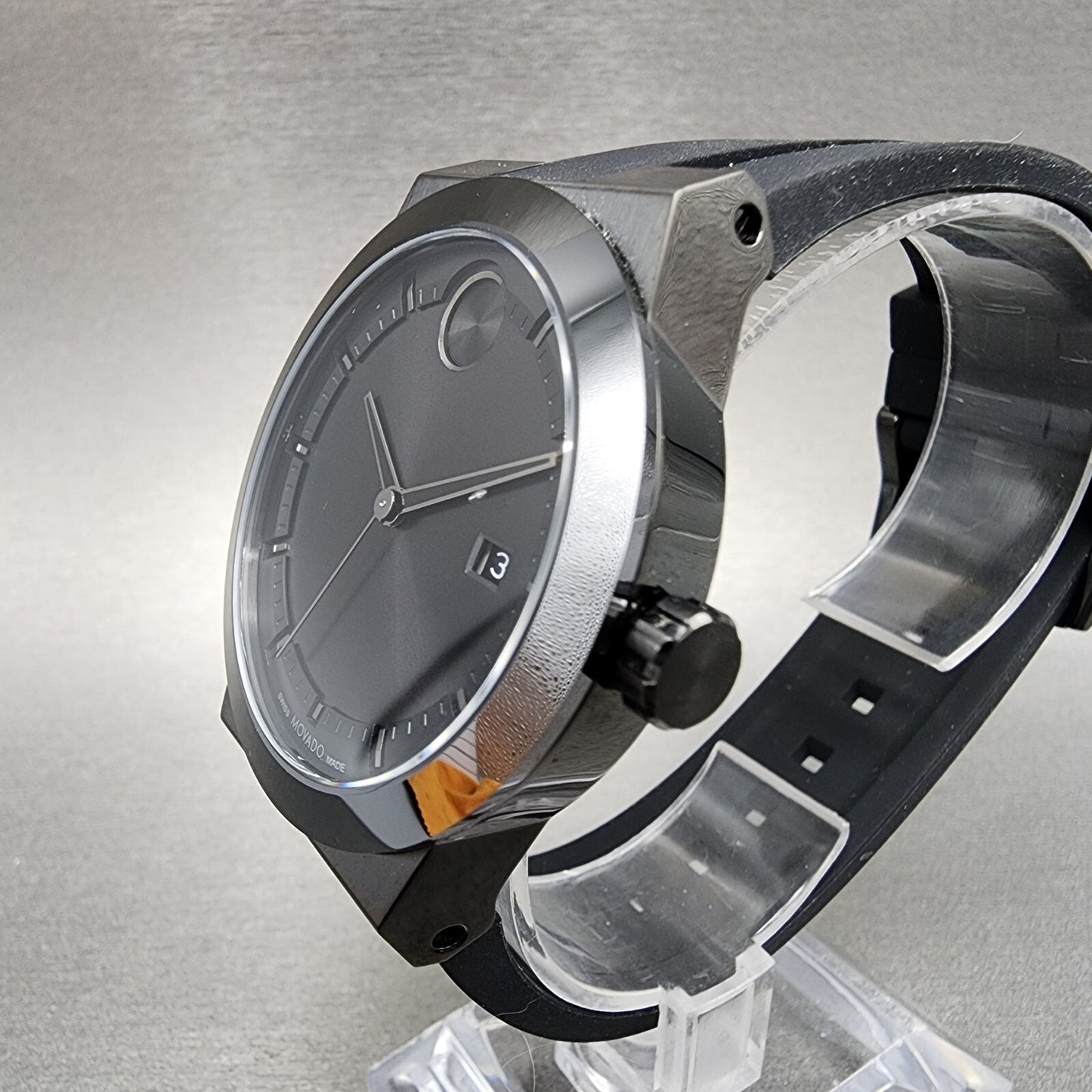 Movado Bold Fusion Watch Men 42mm Black Dial Black Tone Date Round Resin 3600839