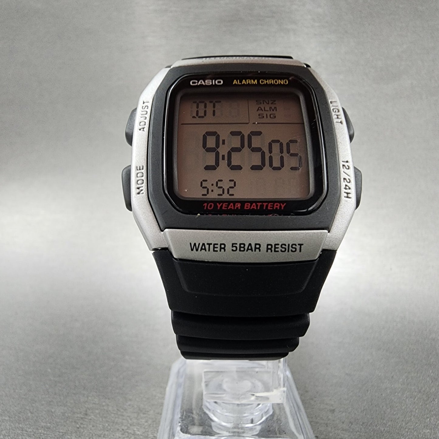 Casio W-96H Watch Men 36mm Digital Silver Tone Alarm Chrono Rectangle New Batt