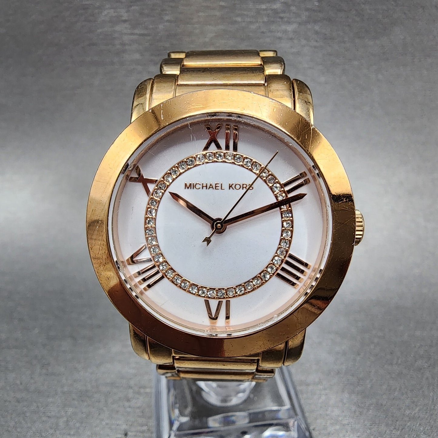 Michael Kors Watch Women 34mm White Dial Rose Gold Tone Round MK-3530 New Batt