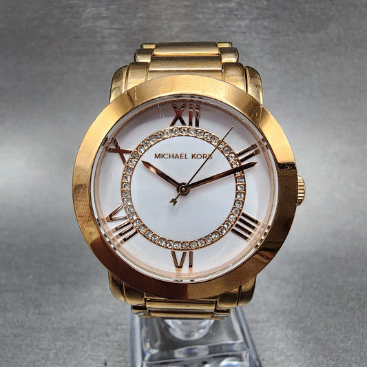 Michael Kors Watch Women 34mm White Dial Rose Gold Tone Round MK-3530 New Batt