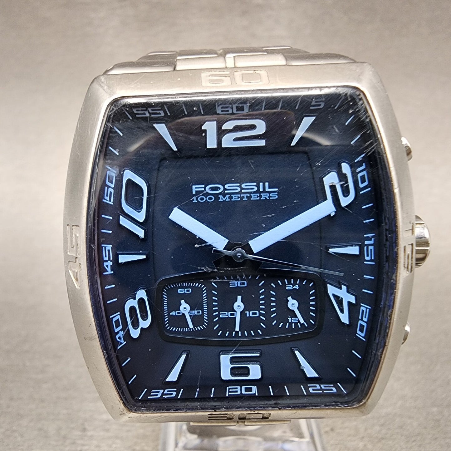 Fossil Chronograph Watch Men 41mm Black Dial Steel Rectangle CH2528 New Batt