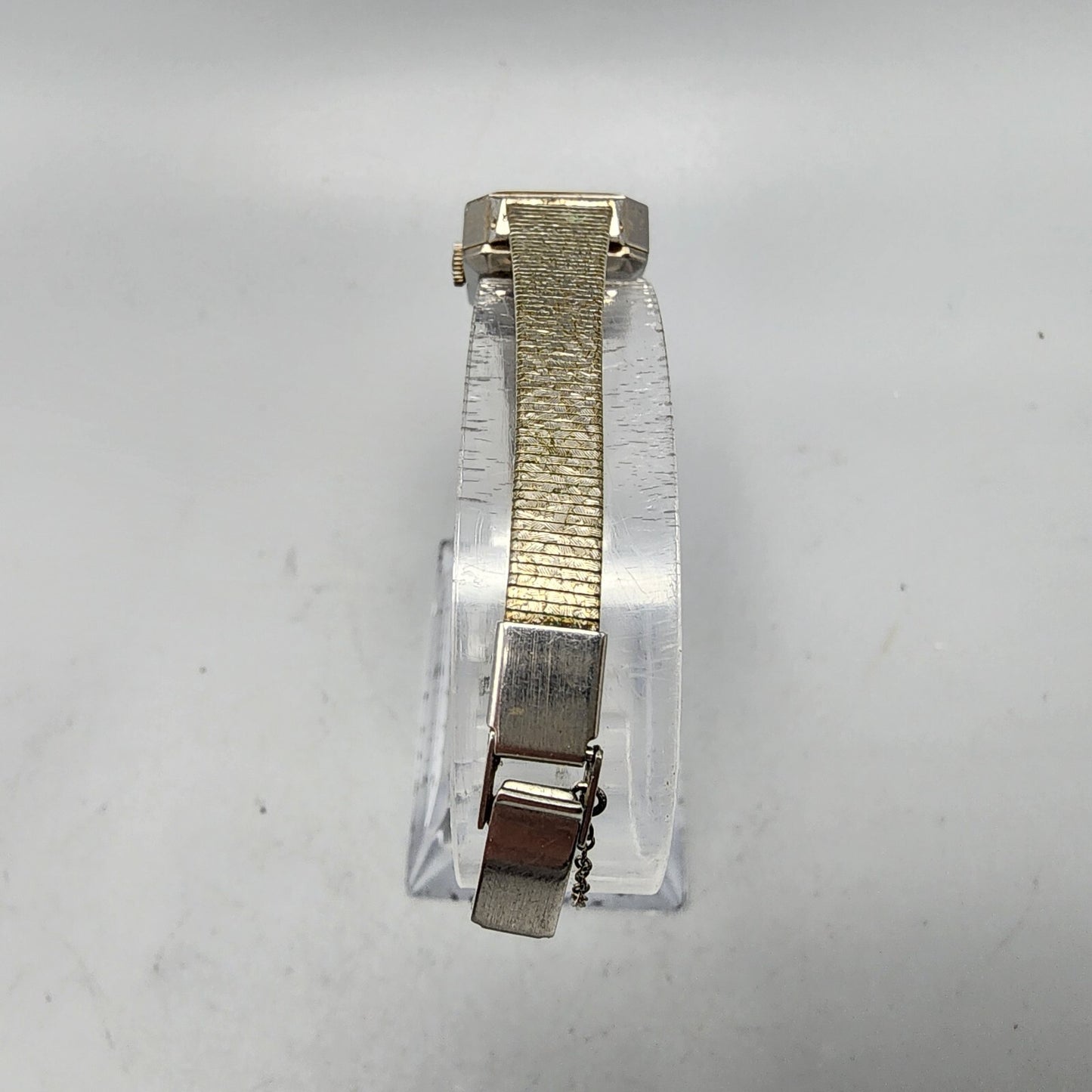 Seiko Watch Women Silver Tone Blue&White Dial Manual Wind 18mm Rectangle Runs