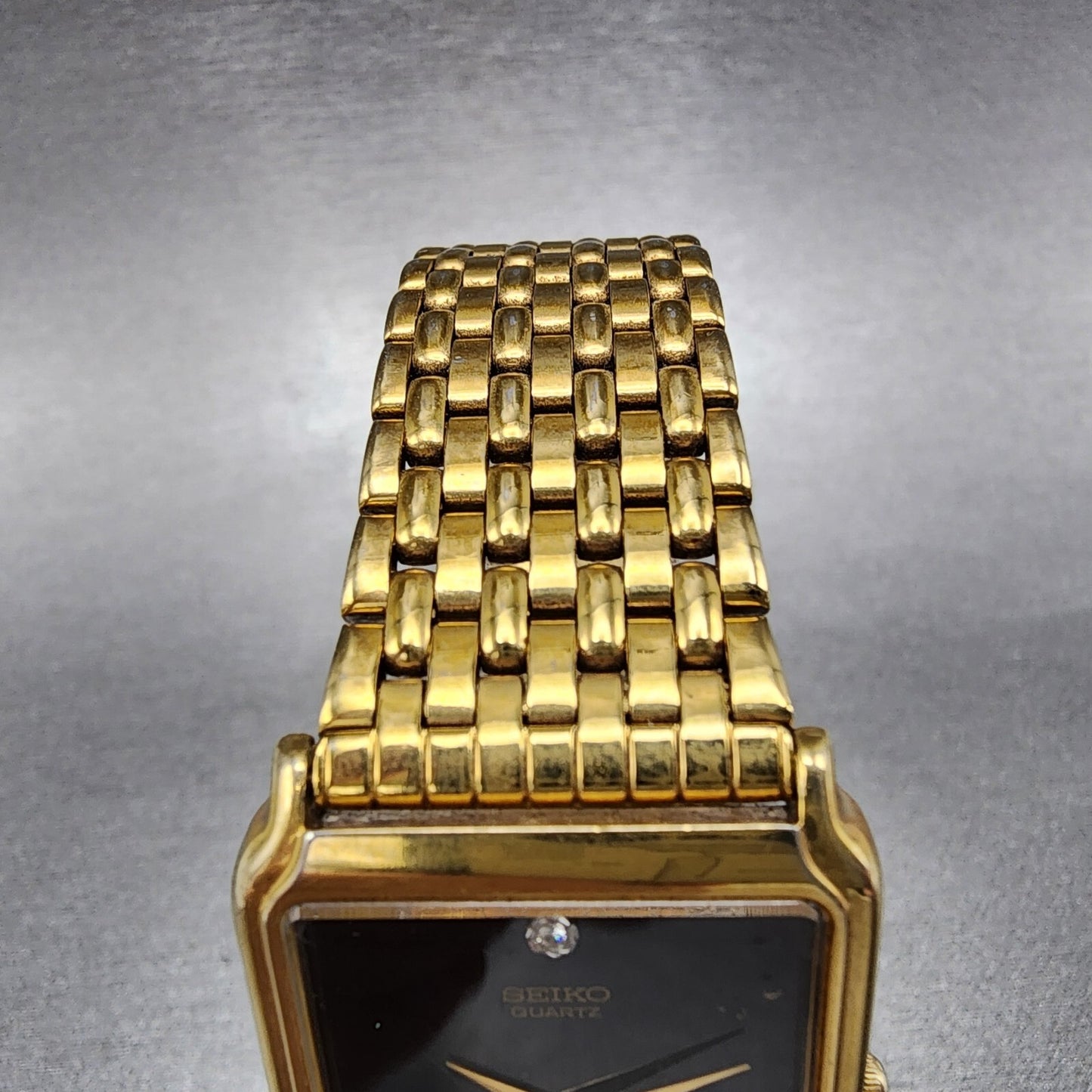 Seiko Tank Watch Men 27mm Black Dial Gold Tone Rectangle 5Y30-5189 New Battery