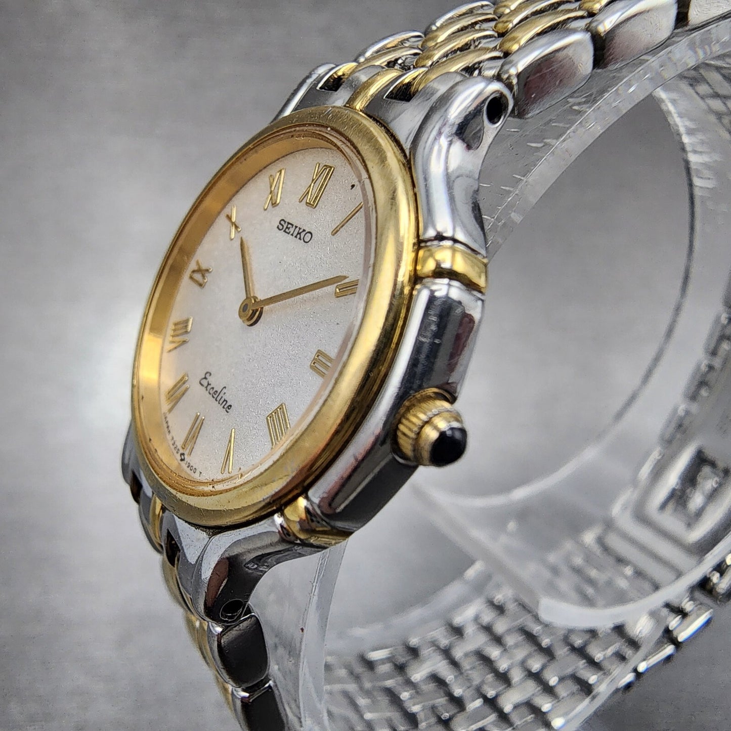 Seiko Exceline Watch Women 24mm Silver Dial Two Tone Round 7320-0410 New Battery