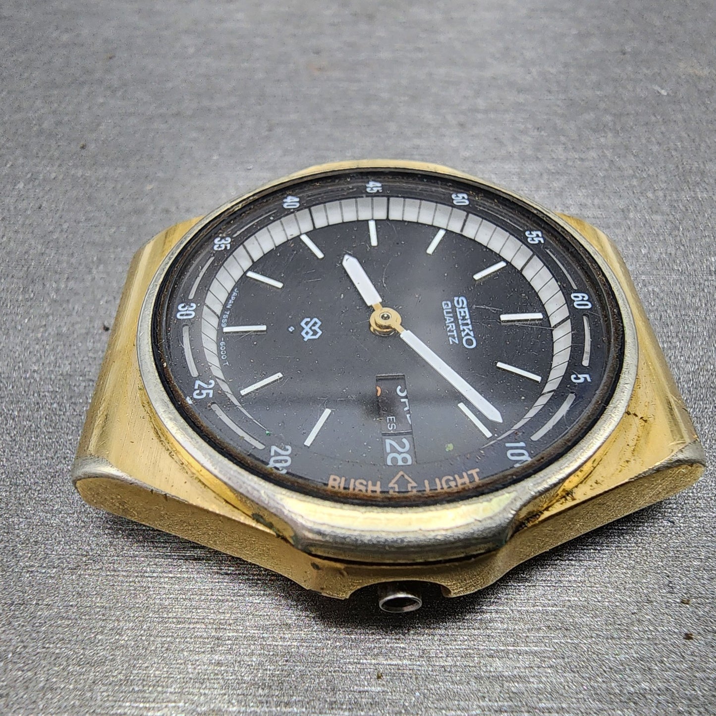 Seiko SQ Watch Men 37mm Black Dial Gold Tone Daydate 7559-6009 PARTS