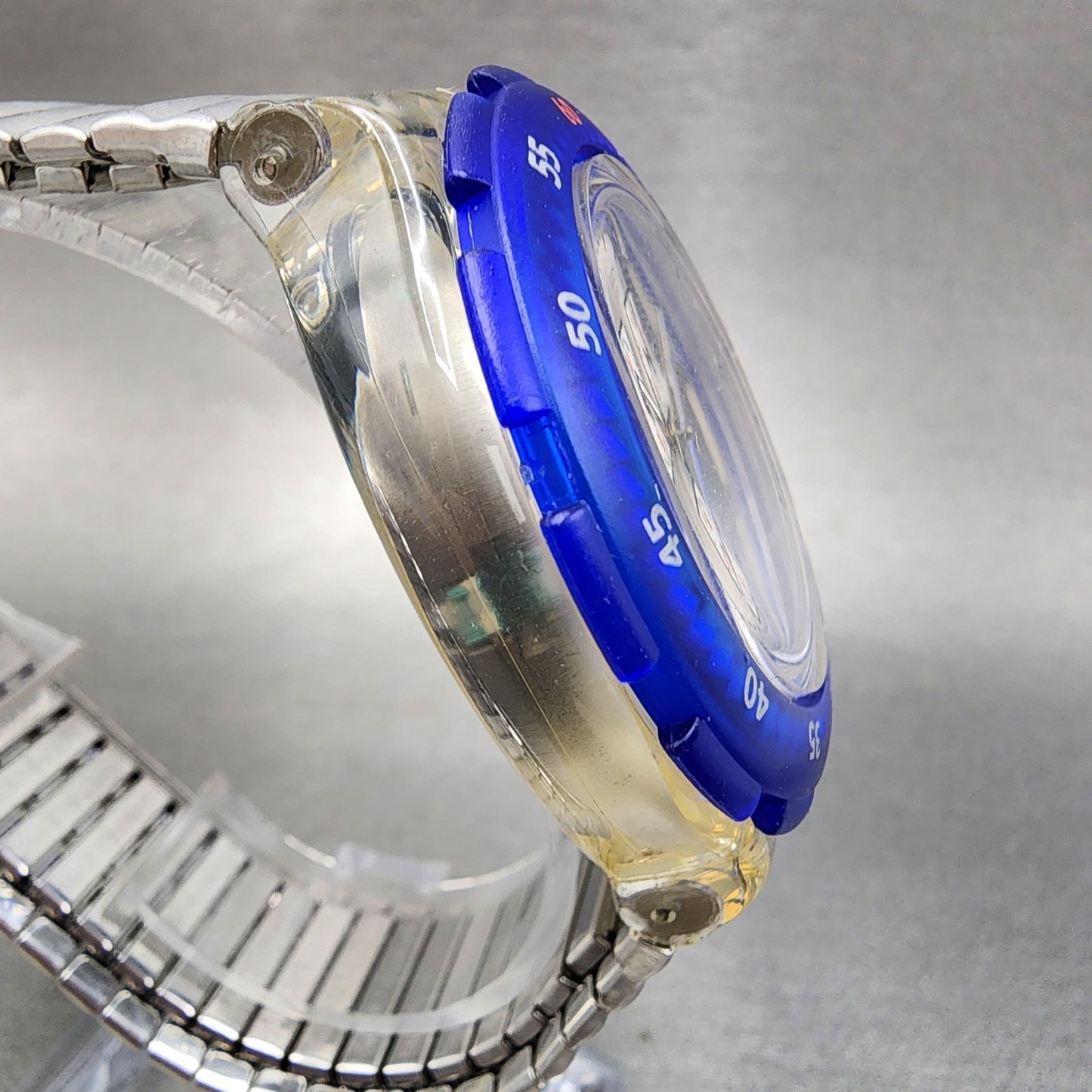 Swatch Aquachrono Watch Men 43mm Silver Dial Clear Case Round SBK117 READ!!!!