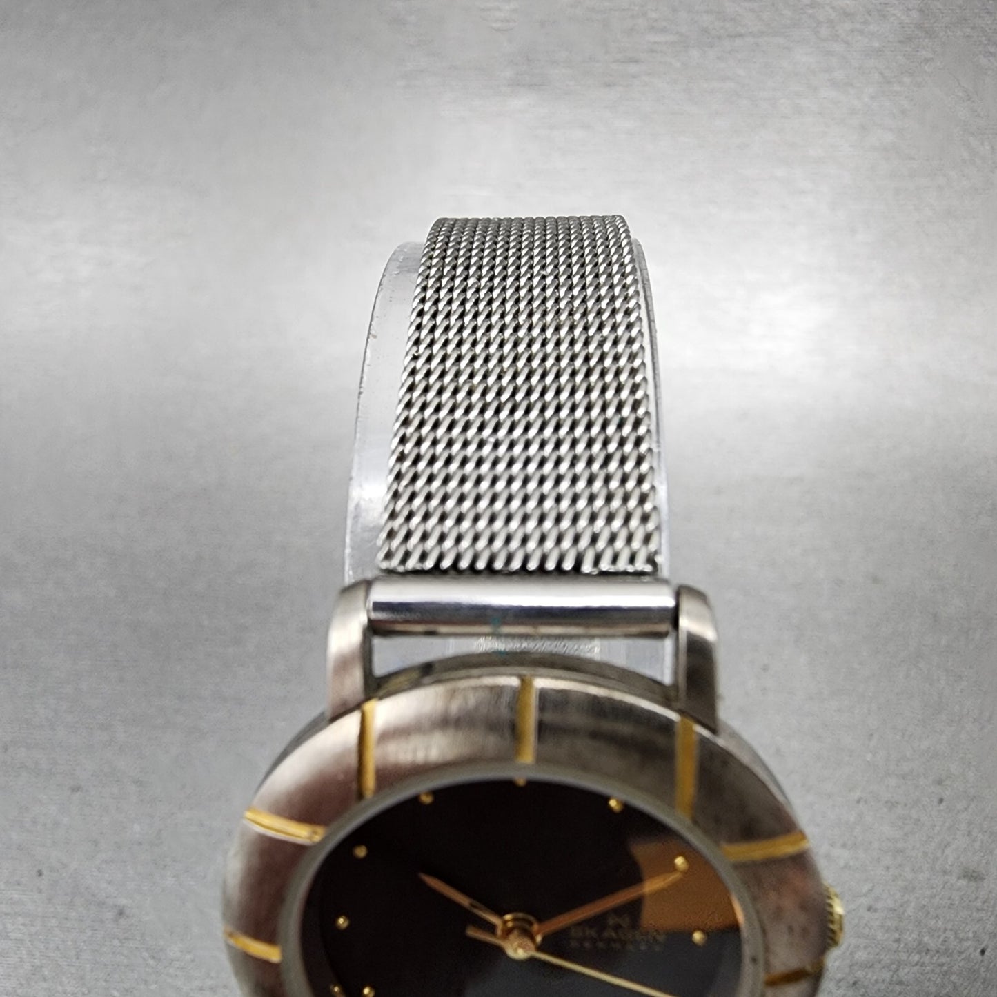 Skagen Watch Women 25mm Black Dial Two Tone Round 3SGSB Mesh Nand New Battery