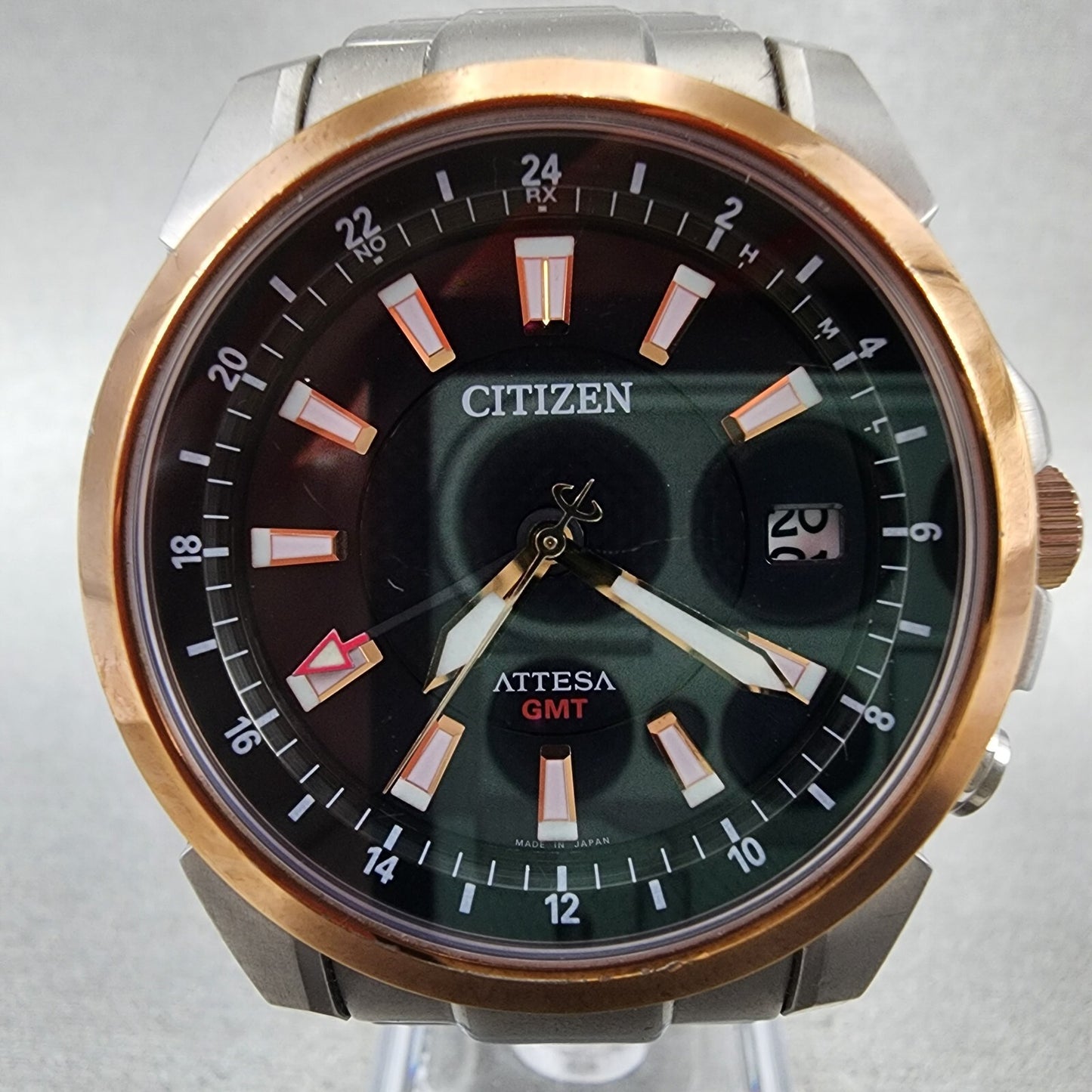 Citizen Eco-Drive Attesa GMT Watch Men 40mm Black Dial Titanium Date Round Runs