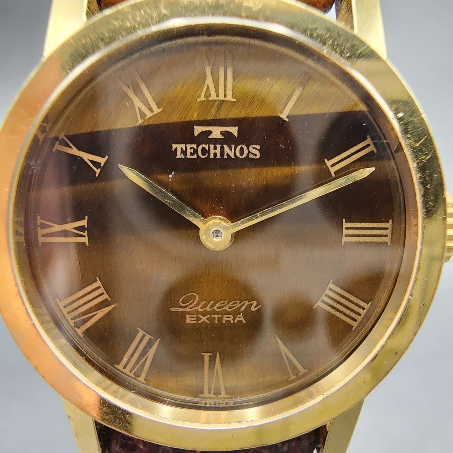 Technos Queen Extra Watch Women 23mm Tiger-eye Dial Gold Filled Manual Wind Runs