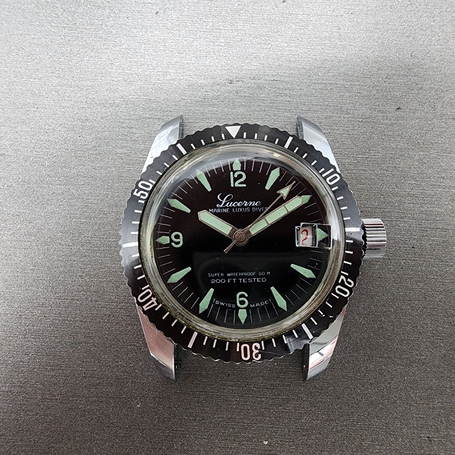 Lucerne Marine Luxus Diver Watch Men 36mm Black Dial Silver Tone Date PARTS