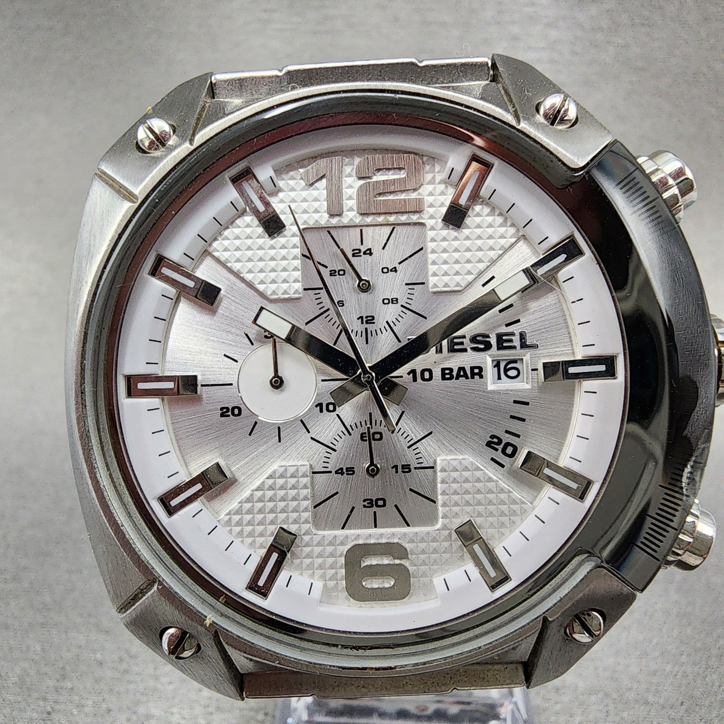 Diesel Overflow Chronograph Watch Men 50mm White Dial Steel Date Round New Batt