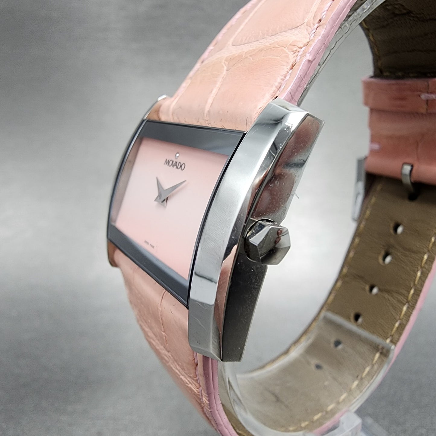Movado Eliro Watch Women 32mm Pink Dial Silver Tone Rectangle New Battery