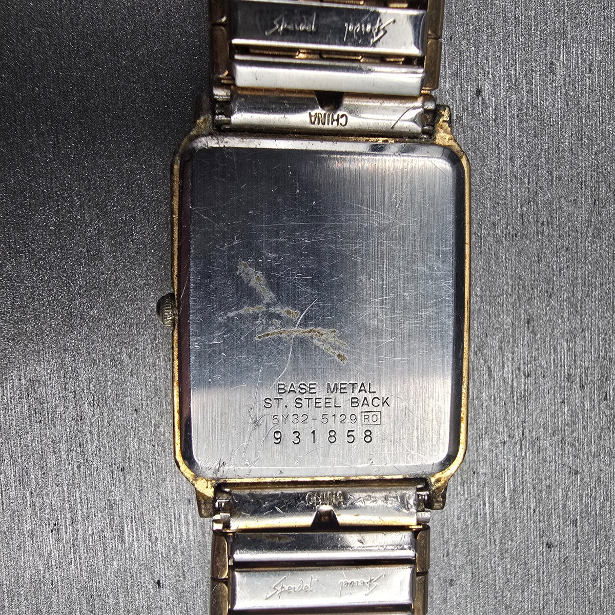 Seiko Tank Watch Men 25mm Gold Dial Gold Date Rectangle 5Y32-5129 New Battery10