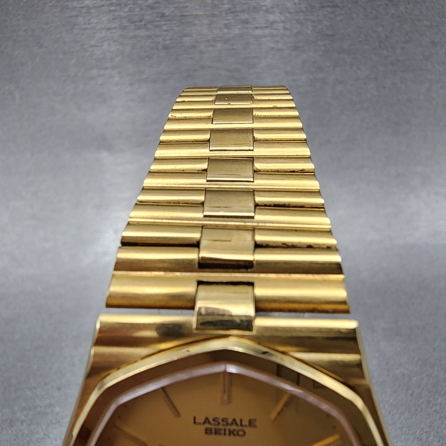 Seiko Lassale Watch Men 32mm Champagne Dial Gold Tone Date 7752-5019 New Battery
