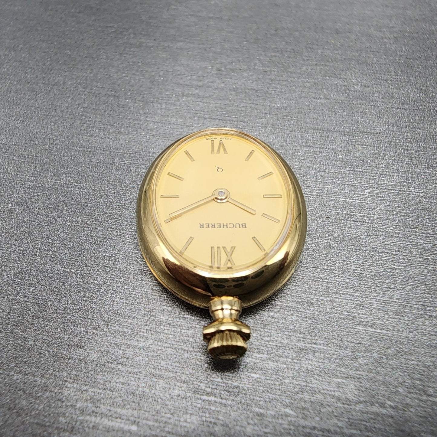 Bucherer Q Pendant Watch Women 20mm Gold Dial Gold Tone Oval New Battery