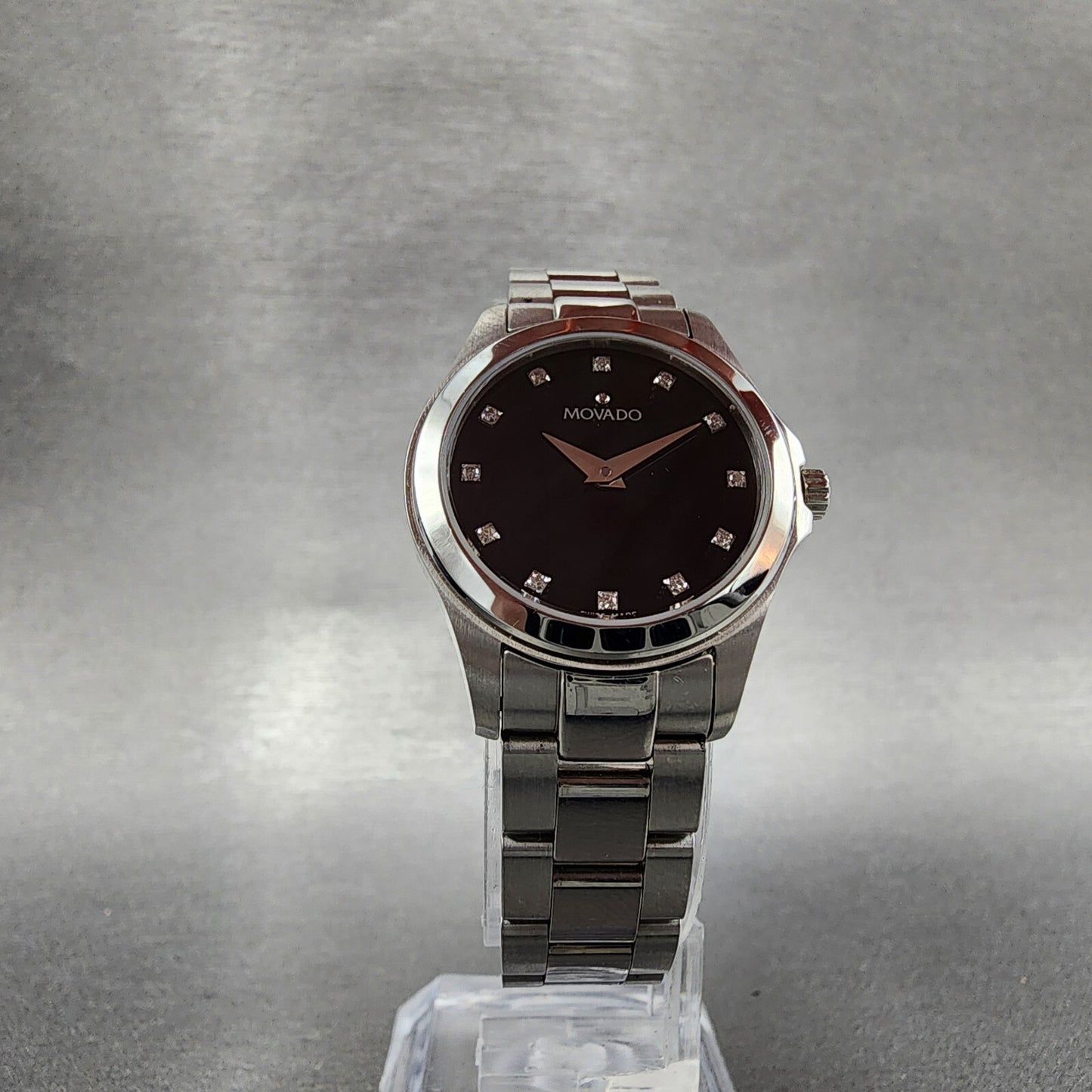 Movado Junior Sport Watch Women 26mm Black Dial Steel Round New Batt Full Set