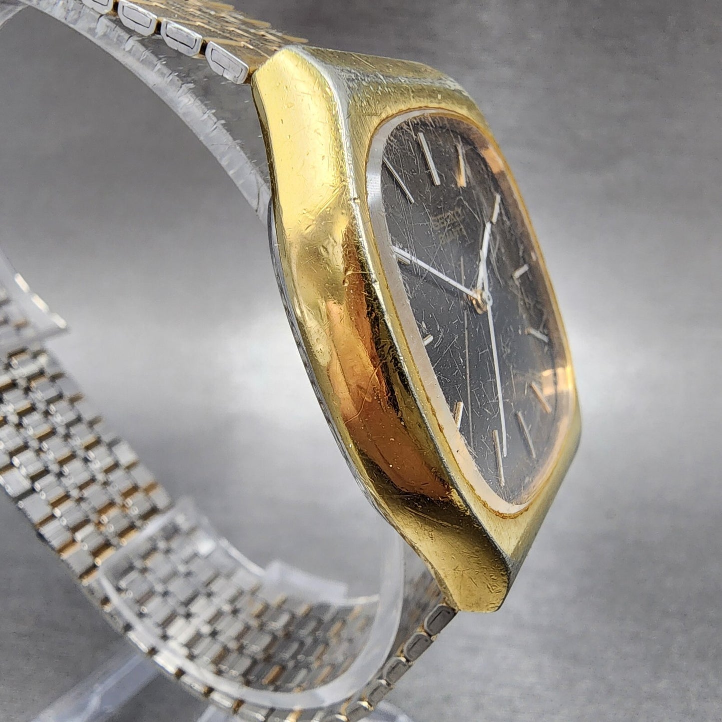Seiko Tank Watch Men 32mm Brown Dial Gold Tone Rectangle 4100-5029 PARTS