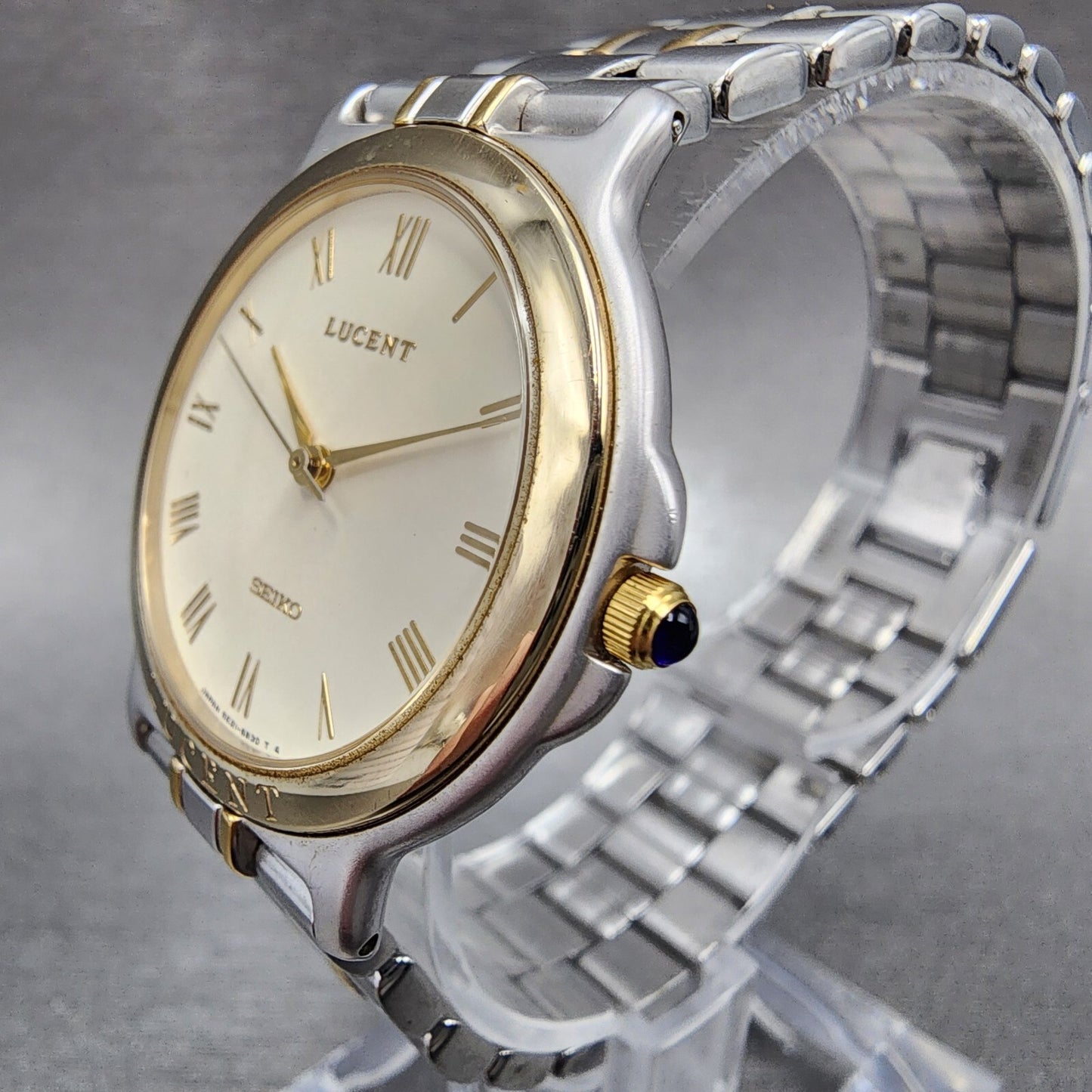 Seiko Lucent Watch Men 31mm Cream Dial Two Tone Round 5E21-6B70 New Battery