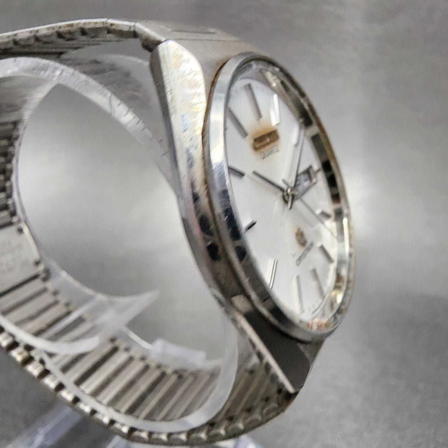 Citizen CQ Crystron Watch Men 33mm White Dial Steel Daydate 4-851153 8550 PARTS