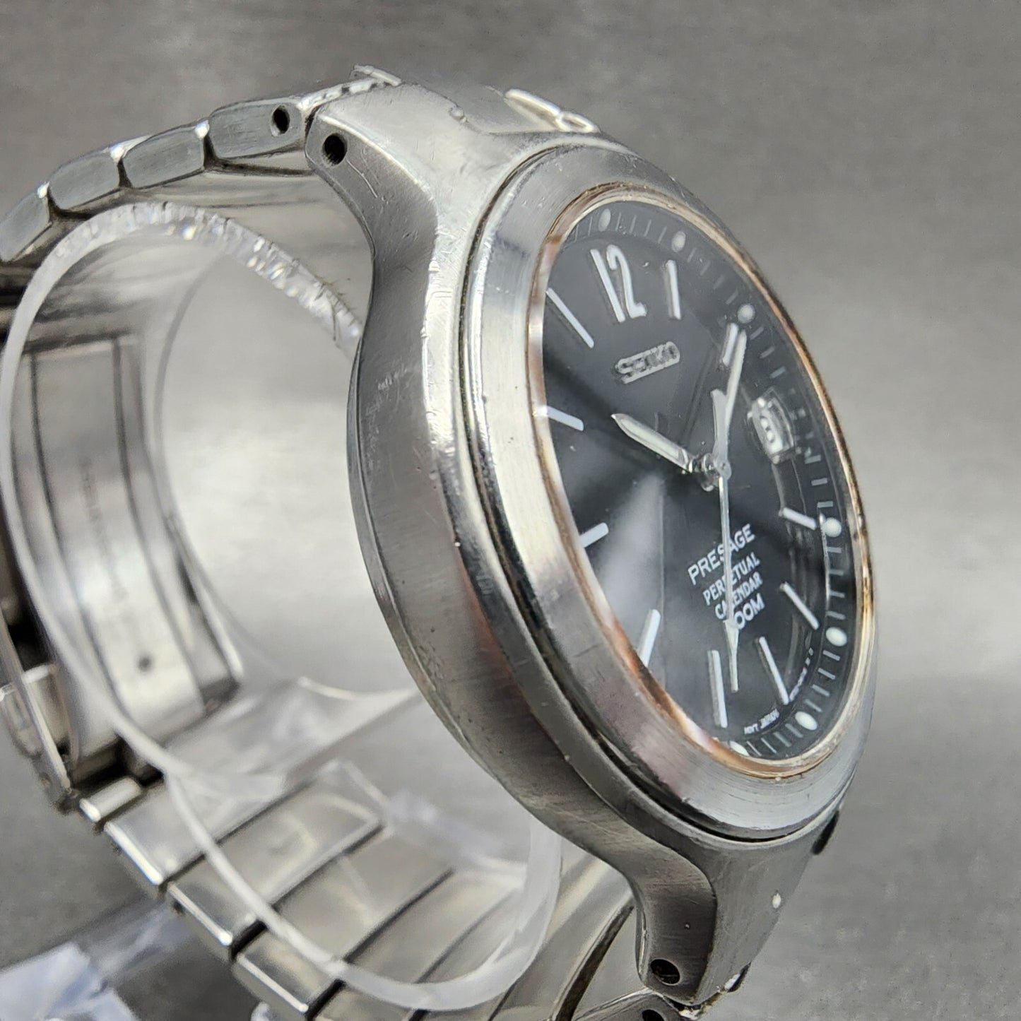 Seiko Presage Perpetual Calendar Watch Men 37mm Black Dial Steel Date New Batt