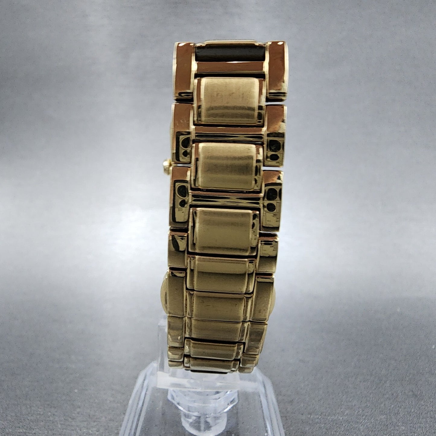 Bulova Sutton Tank Watch Women Black Dial Gold Tone Diamond Bezel New Battery