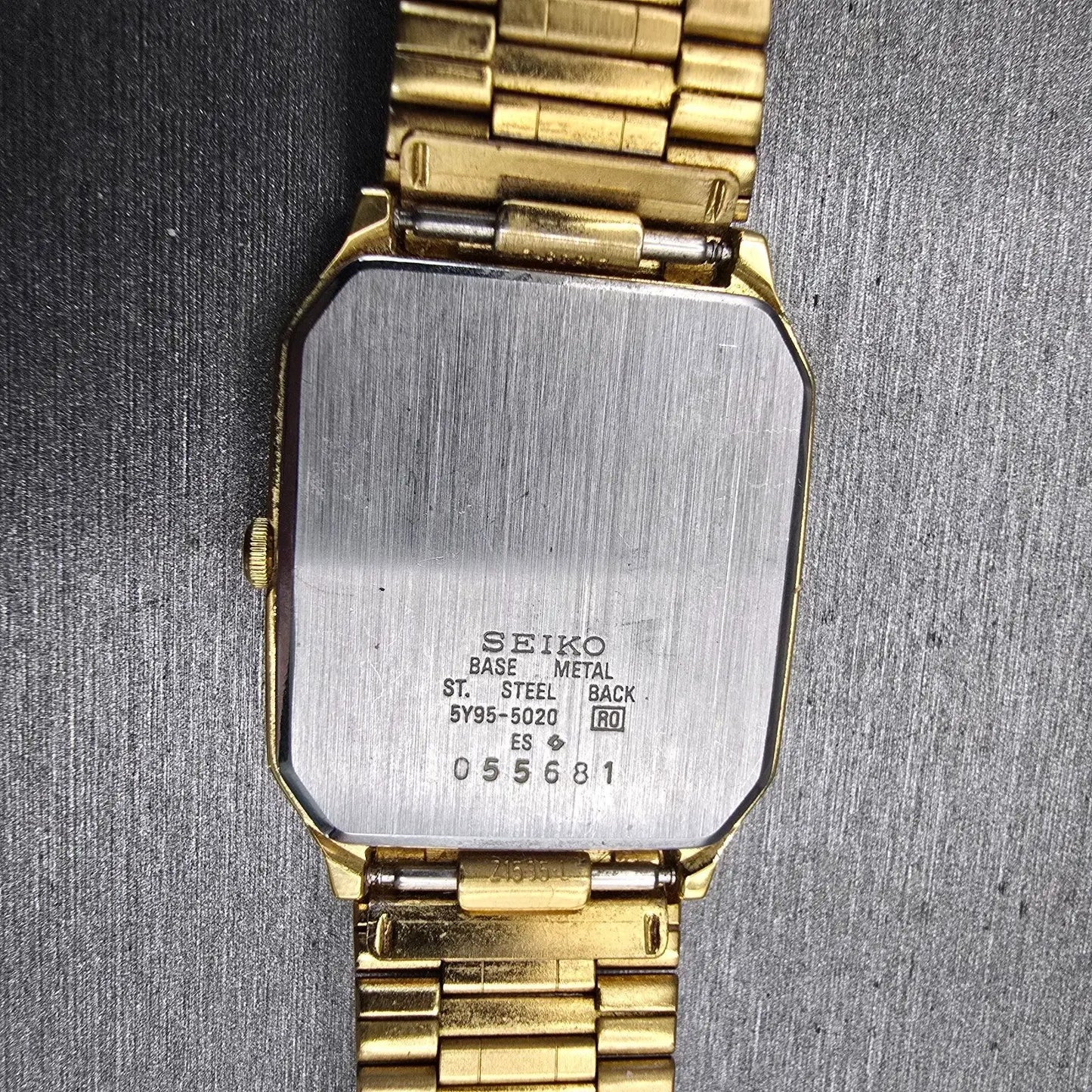 Seiko SX Watch Men 27mm Gold Dial Gold Tone Rectangle 5Y95-5020 New Battery VTG10