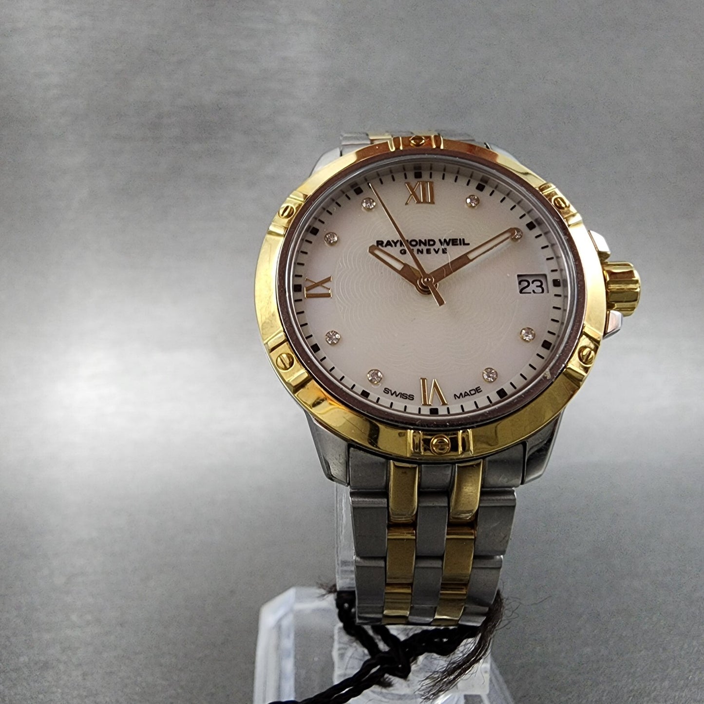 Raymond Weil 5960 Watch Women 30mm MOP Dial Two Tone Date Diamond Marker New Bat