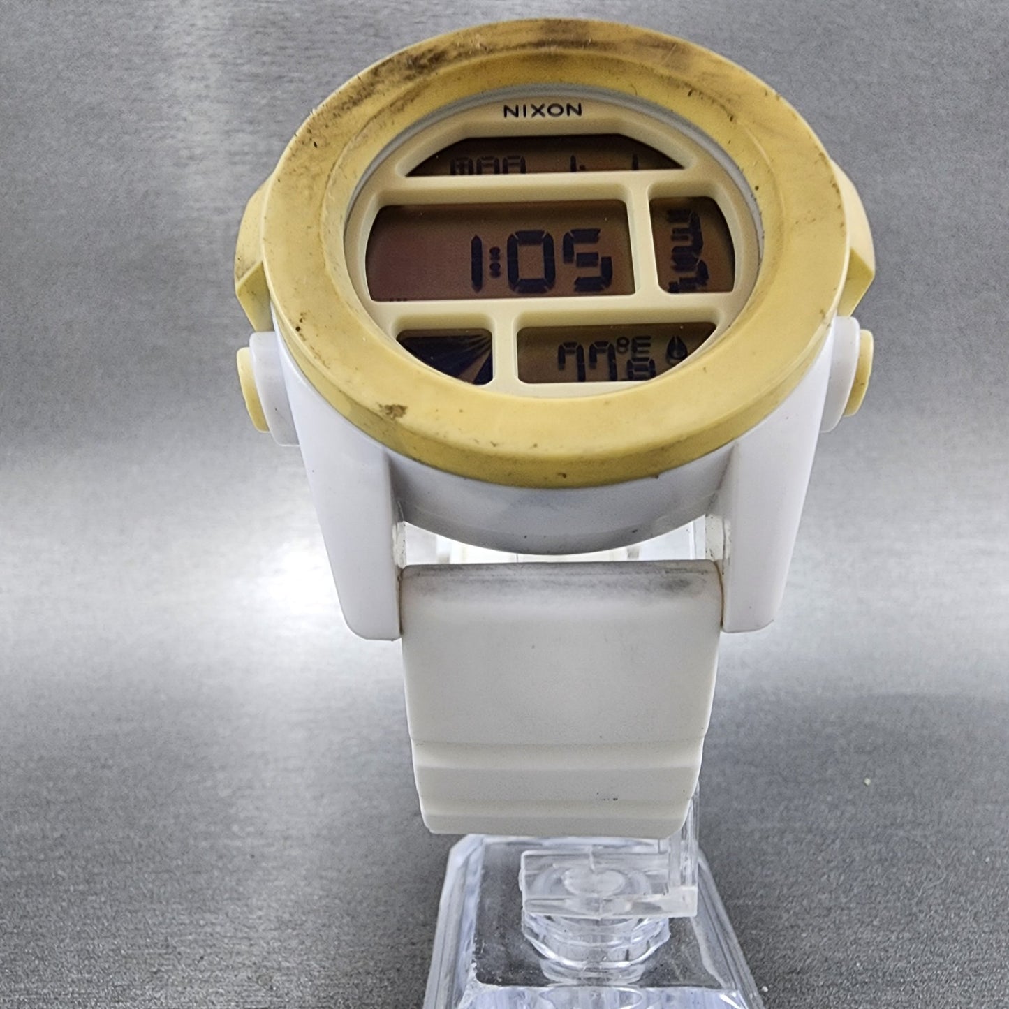 Nixon The Unit 40 Digital Watch Men 49mm White Tone Alarm Chrono New Battery