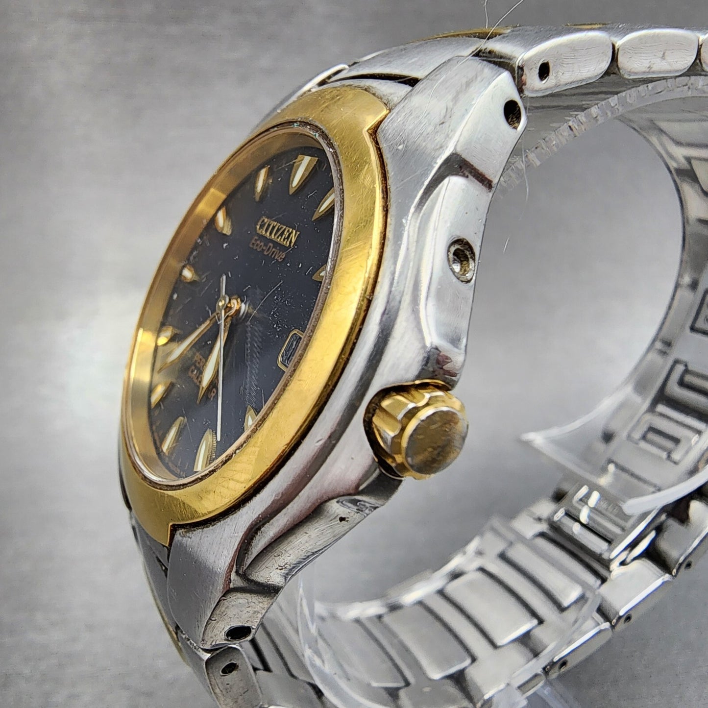 Citizen Eco-Drive Perpetual Calendar Watch Men 37mm Blue Dial Two Tone Date Runs