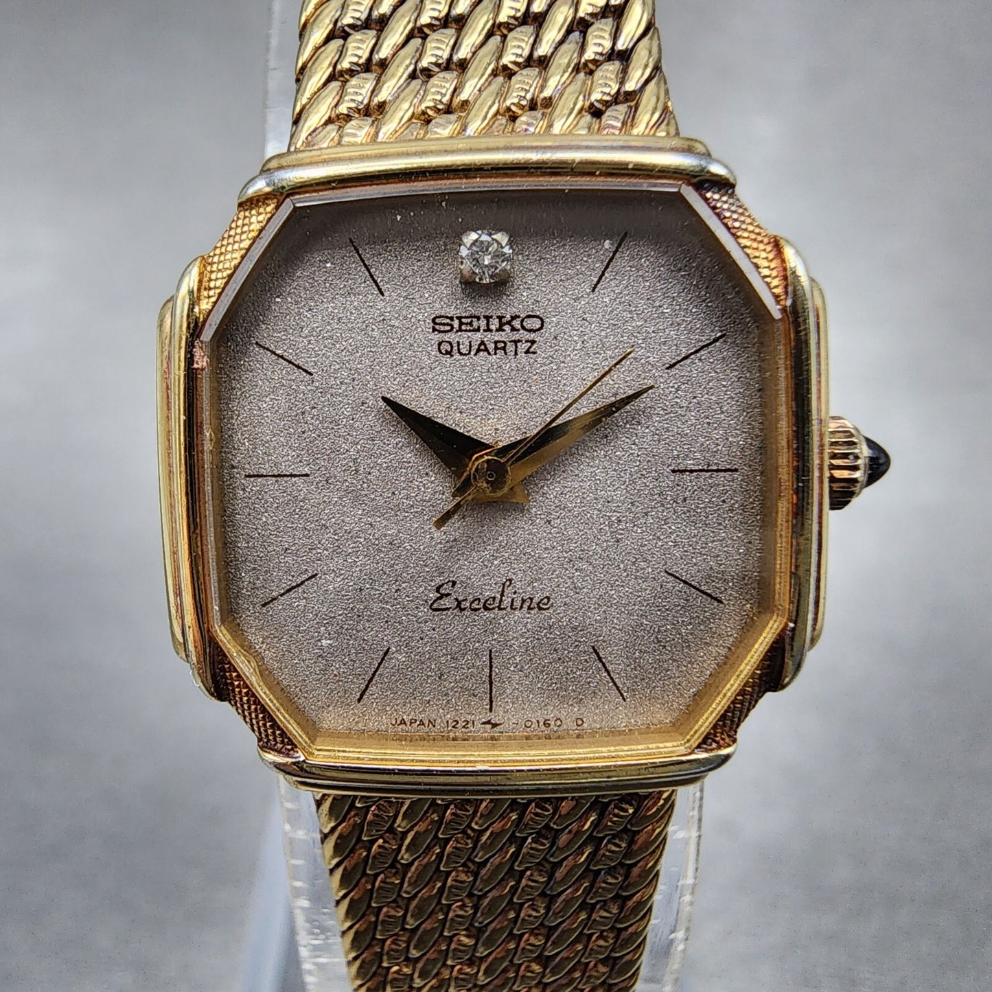 Seiko Exceline Watch Women 20mm Gray Dial Gold Tone 1221-5080 New Battery