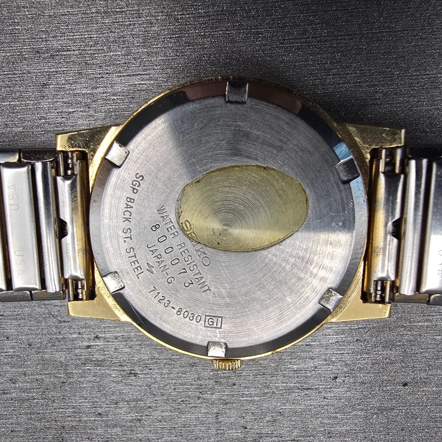 Seiko SQ Watch Men 35mm Black Dial Gold Tone Daydate 7123-8030 New Battery VTG10