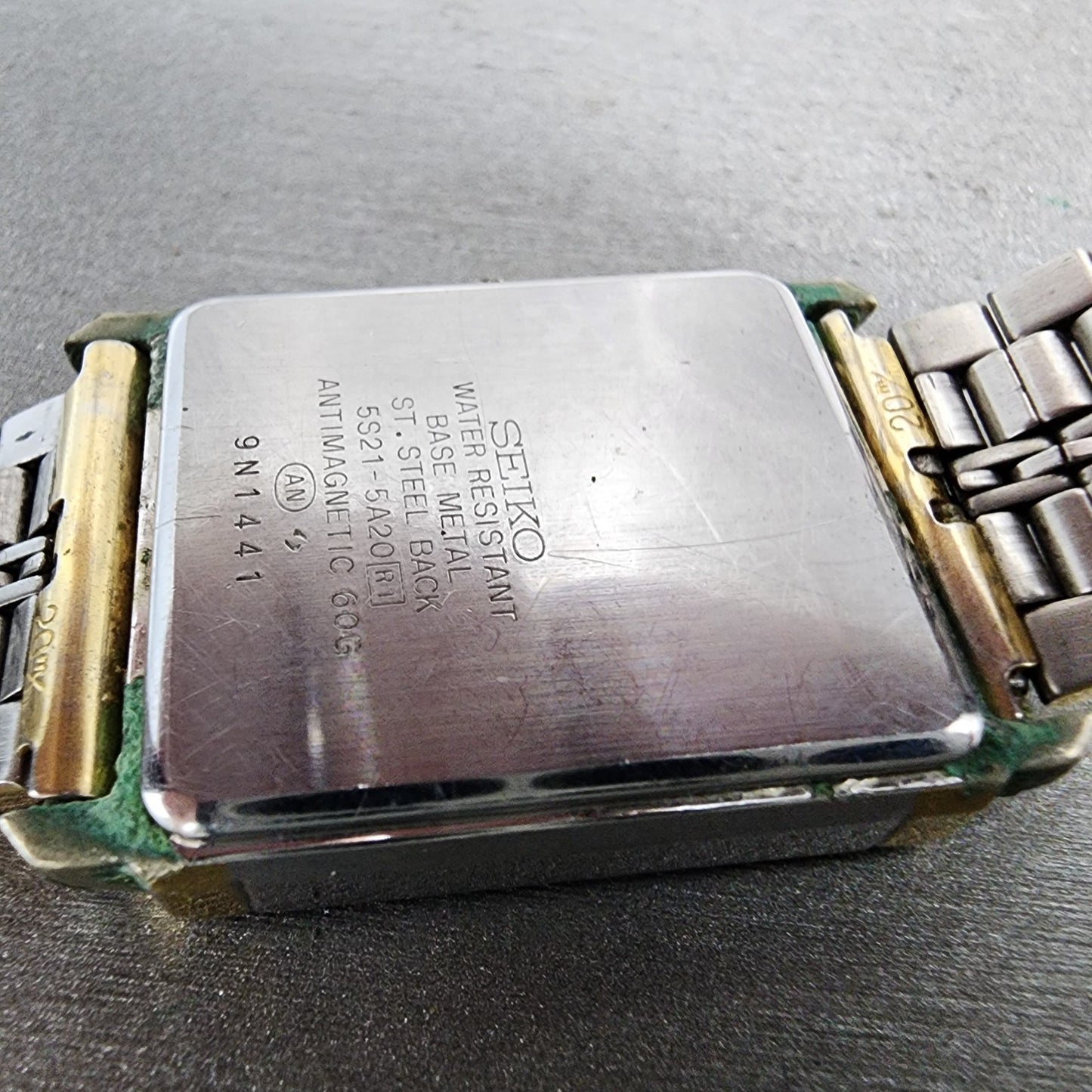Seiko Dolce Tank Watch Men 26mm Champagne Dial Two Tone 5s21-5a20 PARTS
