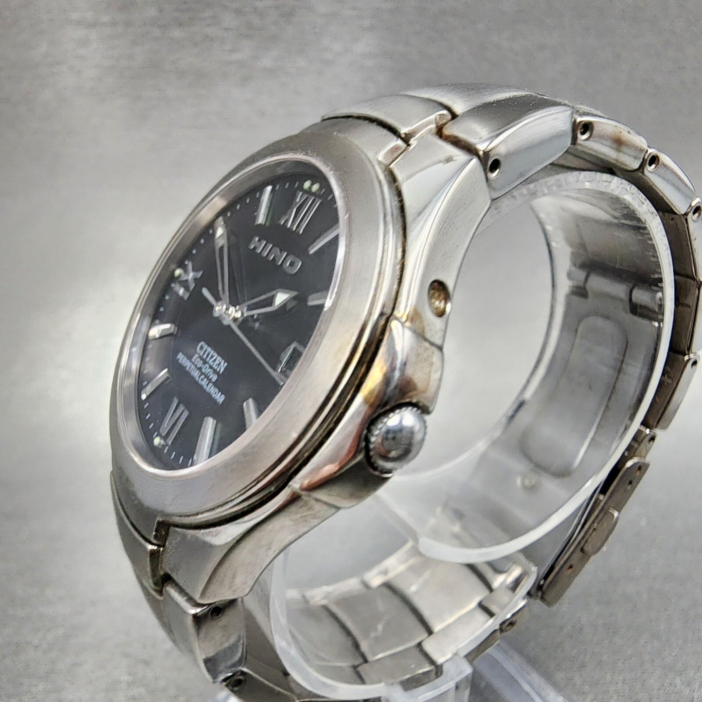 Citizen Eco-Drive Hino Perpetual Calendar Watch Men 36mm Black Dial Titanium Run