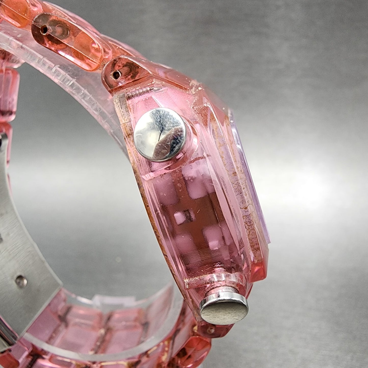 Adidas Digital Watch Women 44mm LCD Display Pink Clear Case Oval New Battery