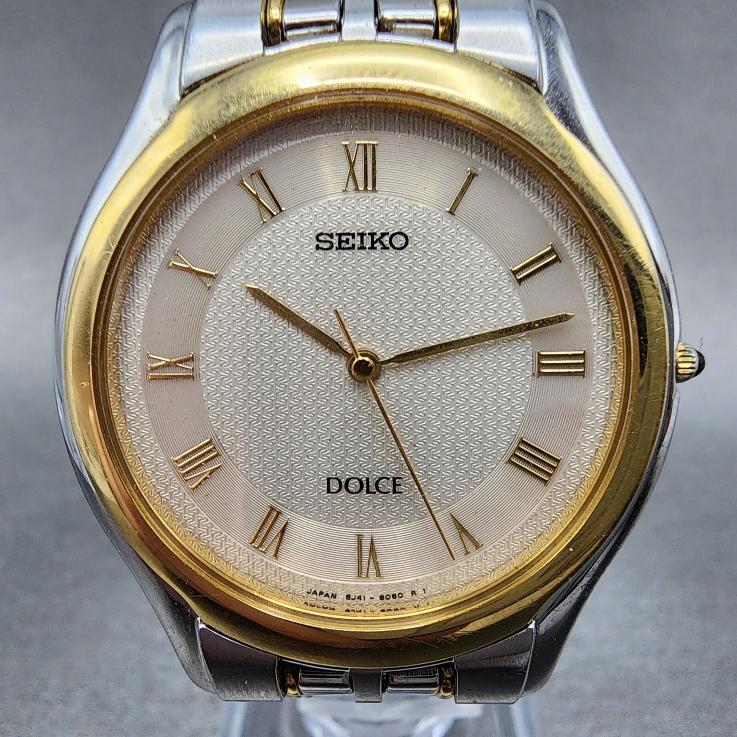 Seiko Dolce Watch Men 33mm White Dial Twotone Round 8j41-6030 New Battery