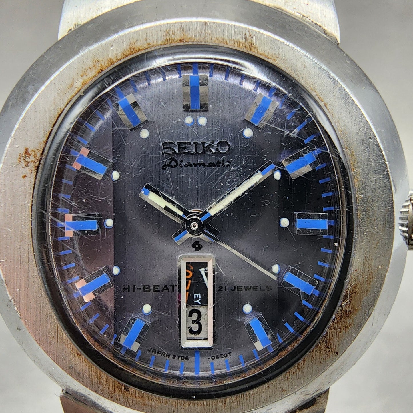 Seiko Diamatic Watch Women 29mm Blue Dial Steel Dadyate Round READ Automatic Run