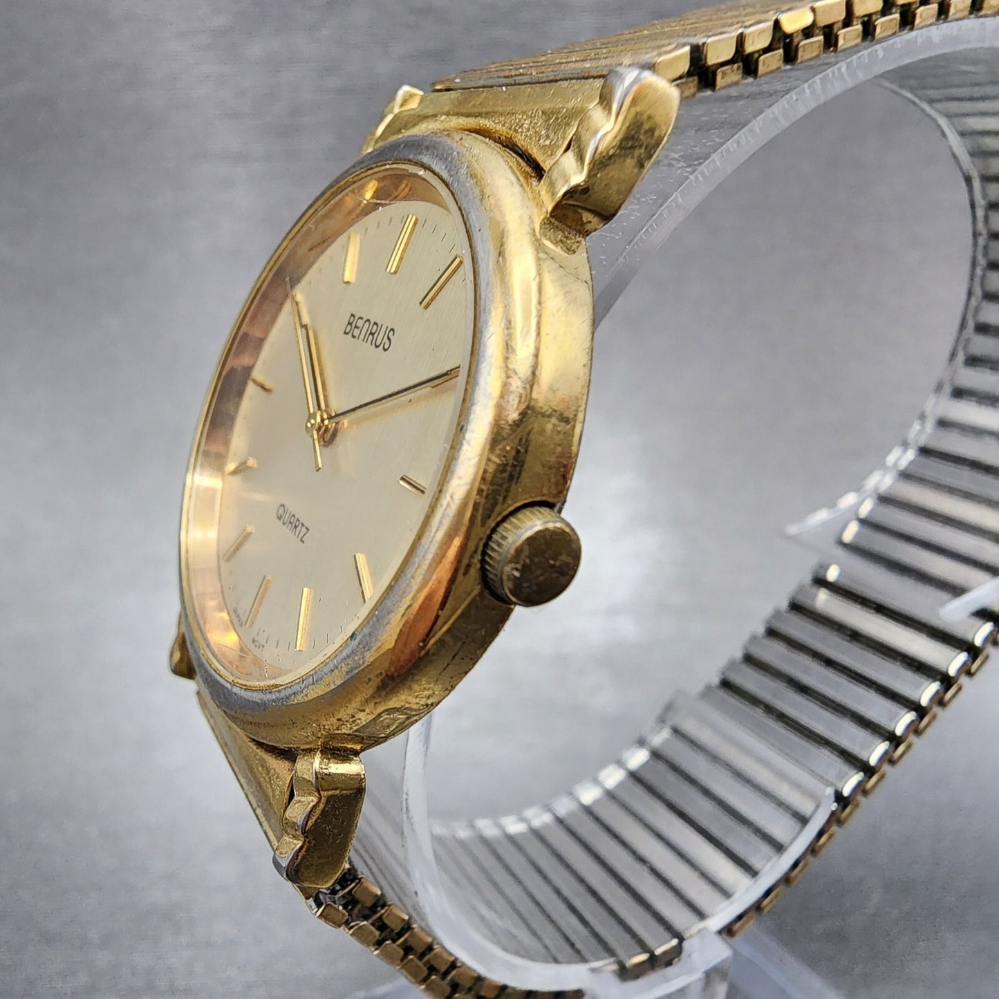 VTG Benrus Watch Men 32mm Champagne Dial Gold Tone Round New Battery