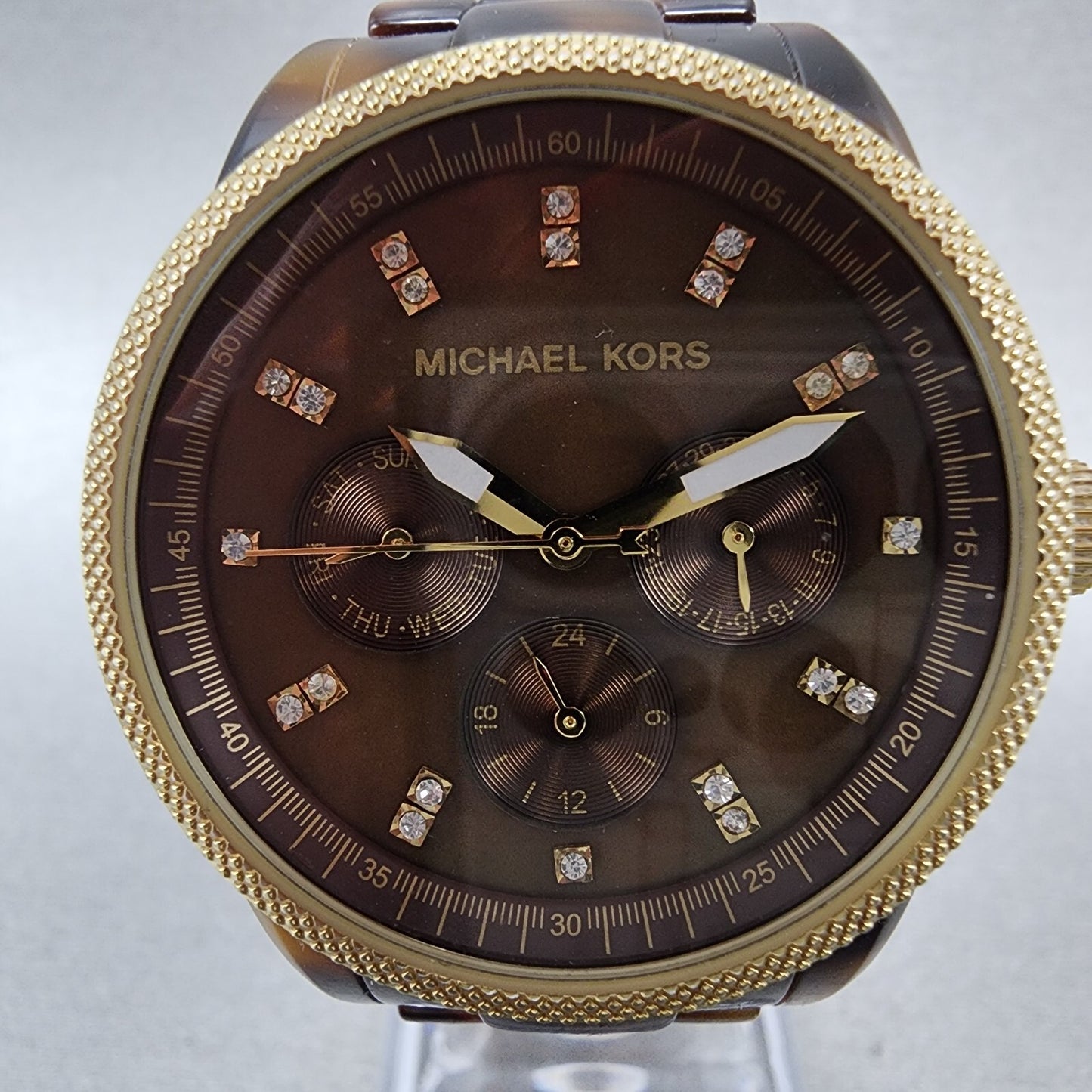 Michael Kors Watch Women 37mm Brown Dial Gold Tone Tortas Daydate New Battery