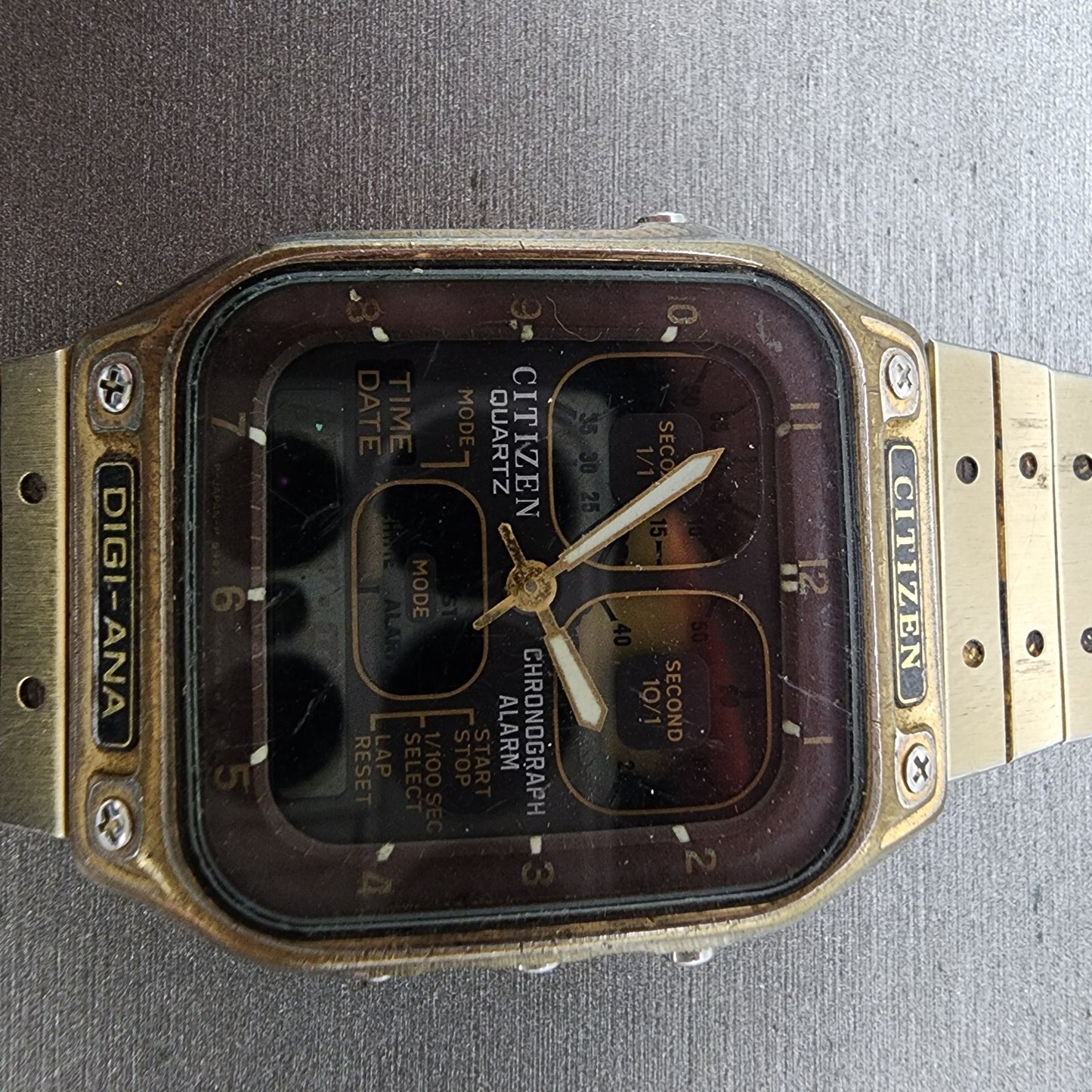 Citizen Robot Face Watch Men 32mm Brown Dial Gold Tone Rectangle 8943 PARTS